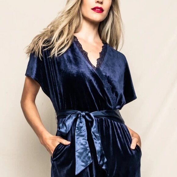 Petite Plume Women's Navy Blue Velour Jumpsuit Medium - Picture 2 of 14